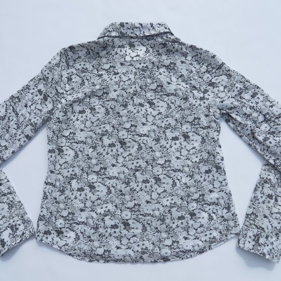 Aeropostale Shirt Women Button down shirt Floral Large NEW 100% Cotton Gray - Picture 10 of 11